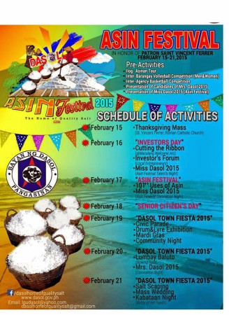 Asin Festival 2015 Schedule of Activities - Dasol, Pangasinan